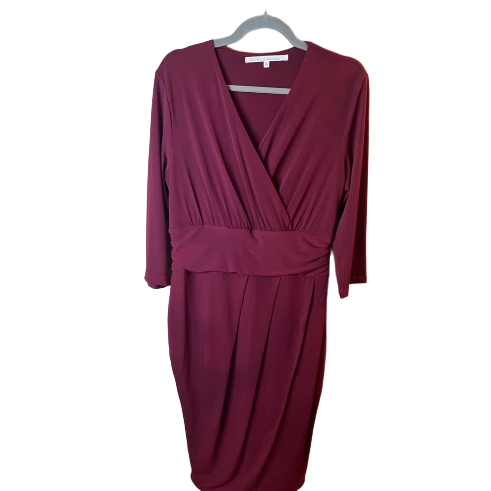Rachel Roy Burgundy Long Sleeve Wrap Dress Faux Wrap XL